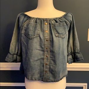 Of the shoulder denim 3/4 sleeve shirt